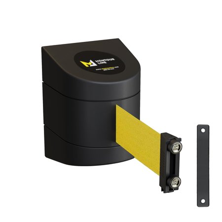 MONTOUR LINE Retr. Belt Barrier Black Warehouse Rack Mount, 15ft. Yellow Belt (M) WMX140-BK-YW-WR-M-150